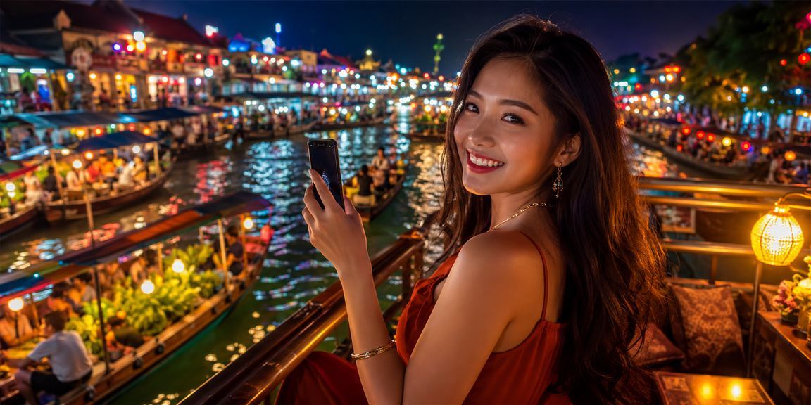 Người dùng trải nghiệm casino trực tuyến trên điện thoại tại chợ đêm Hà Nội